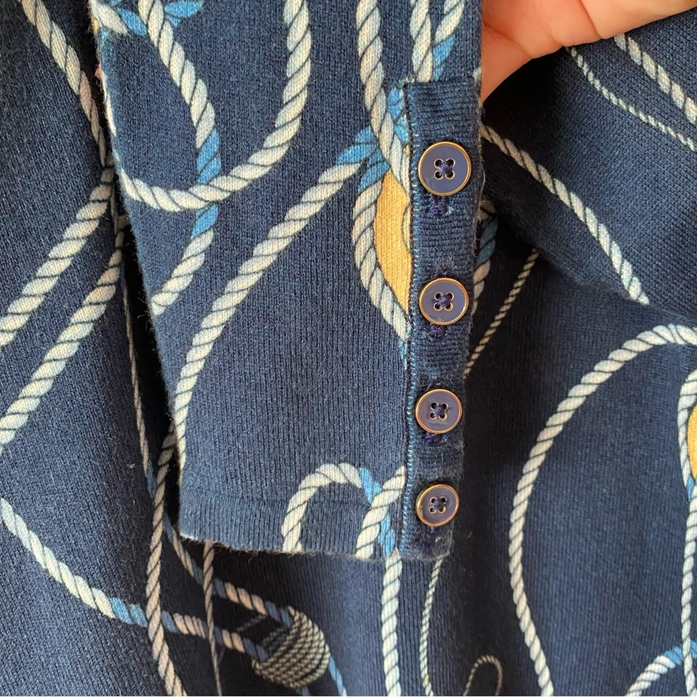 J. McLaughlin Button-Cuff Togglewood Lenny Crewneck Sweater Size XS/S Blue Gold - Picture 5 of 7